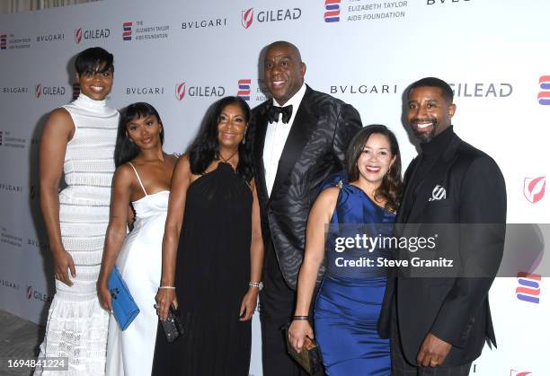 Johnson, Elisa Johnson, Cookie Johnson, Magic Johnson, Lisa Johnson and Andre Johnson arrives at the The Elizabeth Taylor Ball To End AIDS at The...