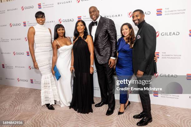 Johnson, Elisa Johnson, Cookie Johnson, Magic Johnson, Lisa Johnson and Andre Johnson attends the Elizabeth Taylor Ball to end AIDS at The Beverly...