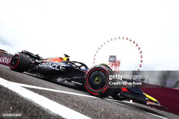 Max Verstappen of the Netherlands driving the Oracle Red Bull Racing RB19 on track during practice ahead of the F1 Grand Prix of Japan at Suzuka...