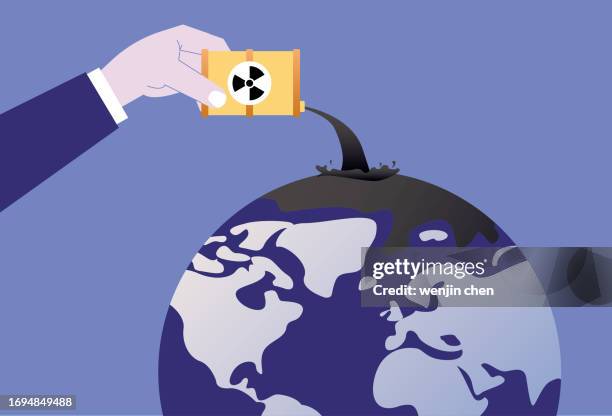 nuclear sewage pollutes the earth - destruction stock illustrations