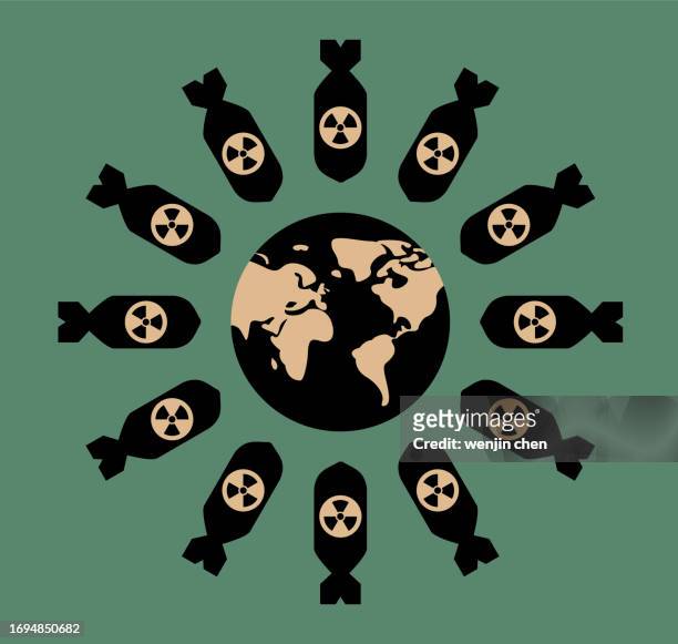 atombomben umgeben die erde, antikriegs- und friedensplakate - nuklearwaffe stock-grafiken, -clipart, -cartoons und -symbole