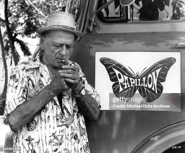 The late author Henri Charriere on set in Jamaica during the shooting of the film 'Papillon', 1973.