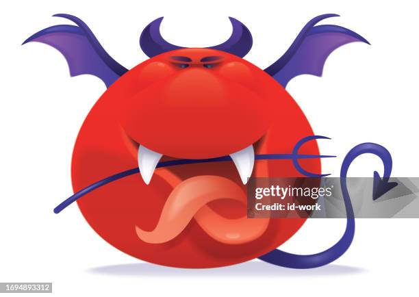 devil holding trident icon - devil emoji stock illustrations