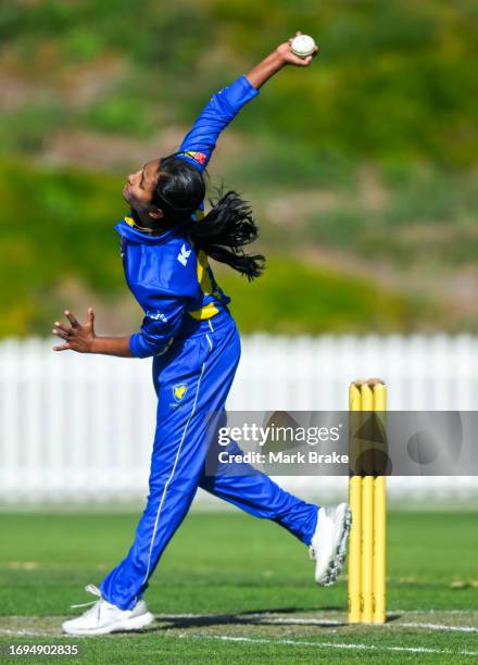 Jannatul Sumona of the Meteors bowls during the WNCL match between South Australia and ACT at Karen Rolton Oval, on September 22 in Adelaide,...
