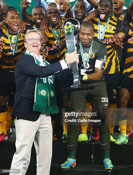 Ithumeleng Khune of the Chiefs celebrates after the Nedbank Cup Final between SuperSport United and Kaizer Chiefs at Moses Mabhida Stadium on May 25,...