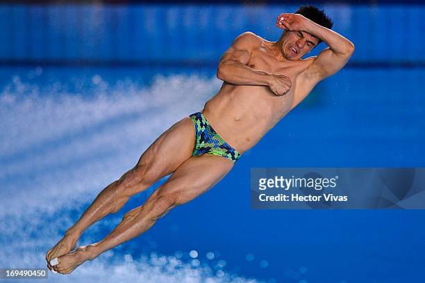 Yahel Castillo from Mexico during the Men's 3 meters Springboard Semifinals of the FINA MIDEA Diving World Series 2013 at Pan American Aquatic Center...