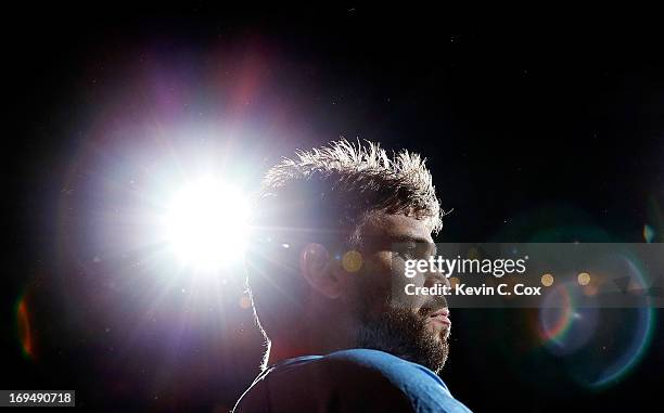 Marc Gasol of the Memphis Grizzlies looks on before taking on the San Antonio Spurs during Game Three of the Western Conference Finals of the 2013...