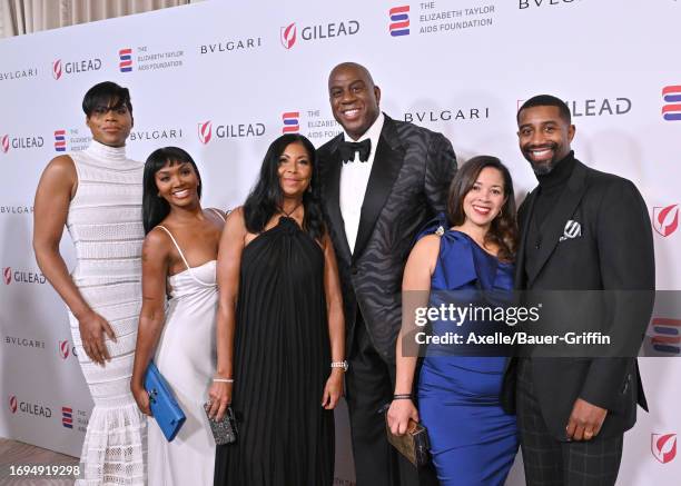 Johnson, Elisa Johnson, Cookie Johnson, Magic Johnson, Lisa Johnson and Andre Johnson attend The Elizabeth Taylor Ball to End AIDS at The Beverly...