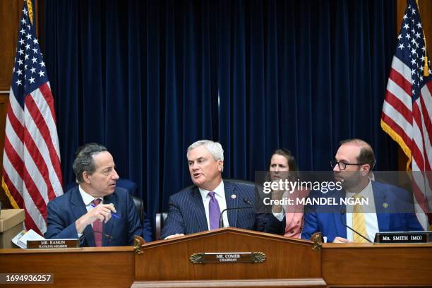 Rep. Jamie Raskin , Rep. James Comer , chairman of the House Oversight Committee and Rep. Jason Smith during a House Committee on Oversight and...