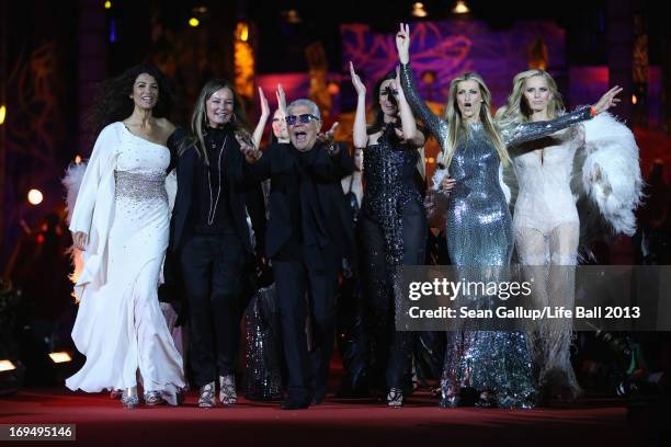 Roberto Cavalli, wife Eva and models walk the catwalk during the 'Life Ball 2013 - Show' at City Hall on May 25, 2013 in Vienna, Austria.