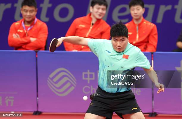 Liang Jingkun of China competes against Doan Ba Tuan Anh of Vietnam in the Table Tennis - Men's Team Preliminary Group A match between China and...