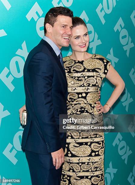 Actors David Boreanaz and Emily Deschanel of "Bones" attend the FOX 2103 Programming Presentation Post-Party at Wollman Rink - Central Park on May...