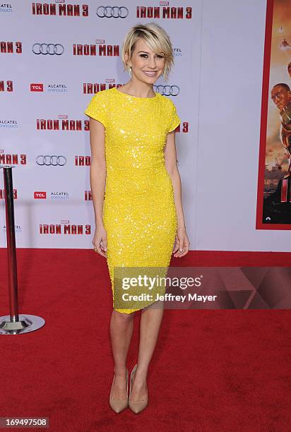 Actress Chelsea Kane arrives at the Los Angeles Premiere of "Iron Man 3" at the El Capitan Theatre on April 24, 2013 in Hollywood, California.
