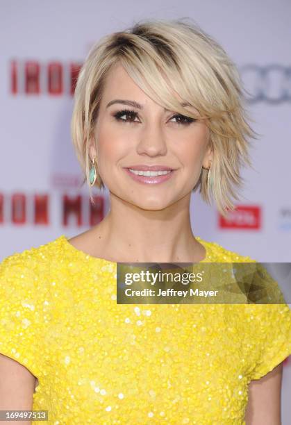 Actress Chelsea Kane arrives at the Los Angeles Premiere of "Iron Man 3" at the El Capitan Theatre on April 24, 2013 in Hollywood, California.