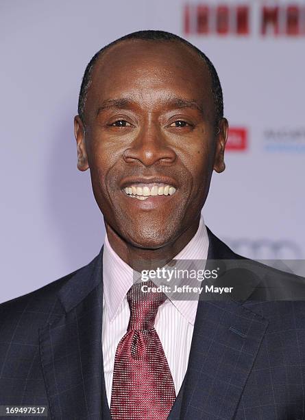 Actor Don Cheadle arrives at the Los Angeles Premiere of "Iron Man 3" at the El Capitan Theatre on April 24, 2013 in Hollywood, California.