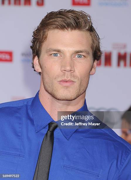 Actor Derek Theler arrives at the Los Angeles Premiere of "Iron Man 3" at the El Capitan Theatre on April 24, 2013 in Hollywood, California.
