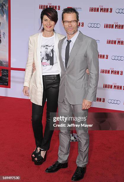 Actor Guy Pearce and wife Kate Mestitz arrive at the 'Iron Man 3' - Los Angeles Premiere at the El Capitan Theatre on April 24, 2013 in Hollywood,...