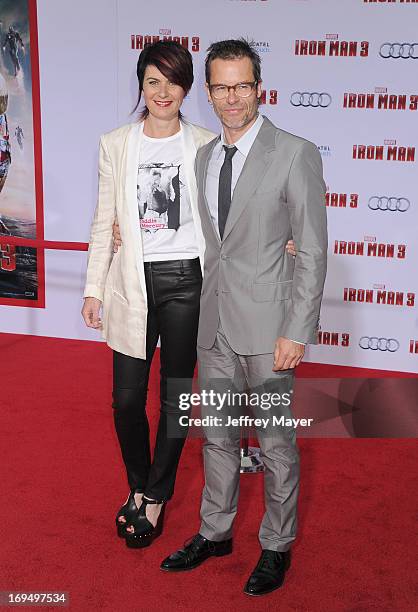 Actor Guy Pearce and wife Kate Mestitz arrive at the 'Iron Man 3' - Los Angeles Premiere at the El Capitan Theatre on April 24, 2013 in Hollywood,...