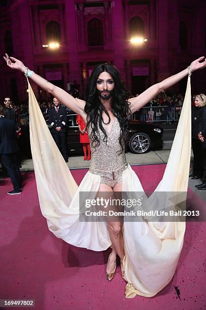 Conchita Wurst attends the 'Life Ball 2013 - Magenta Carpet Arrivals' at City Hall on May 25, 2013 in Vienna, Austria.