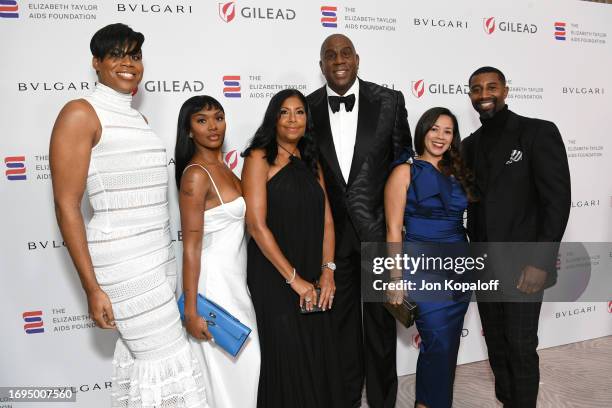Johnson, Elisa Johnson, Cookie Johnson, Magic Johnson, Lisa Johnson, and Andre Johnson attend the Elizabeth Taylor Ball to End AIDS at The Beverly...