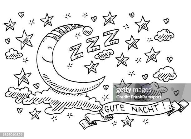 sleeping cartoon moon night sky drawing - kawaii universe stock illustrations