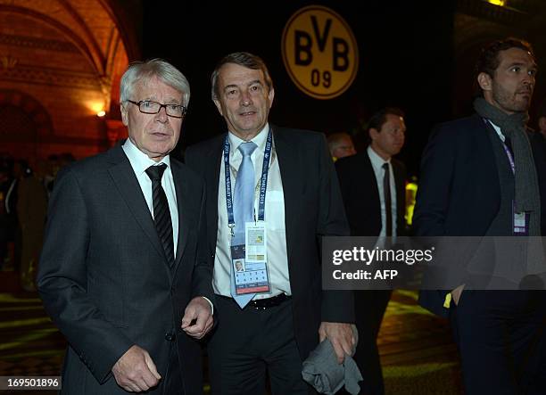 Dortmund's president Reinhard Rauball and Wolfgang Niersbach, chairman of the German football association attend the BVB's after party of the final...