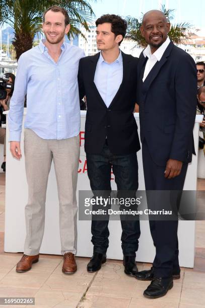 Actors Conrad Kemp, Orlando Bloom and Forest Whitaker attend the photocall for 'Zulu' during the 66th Annual Cannes Film Festival at Palais des...