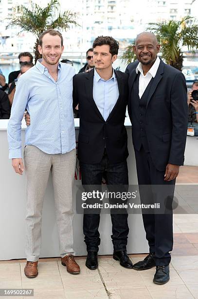 Actors Conrad Kemp, Orlando Bloom and Forest Whitaker attend the photocall for 'Zulu' during the 66th Annual Cannes Film Festival at Palais des...