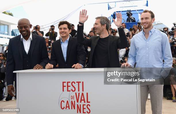 Actors Forest Whitaker, Orlando Bloom, director Jerome Salle and actor Conrad Kemp attend the 'Zulu' Photocall during the 66th Annual Cannes Film...