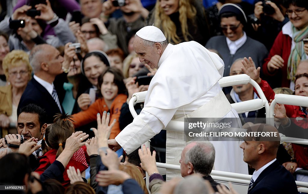 Pope In Italy Pope Francis waves to faithfuls after the celebration of an open-air ...