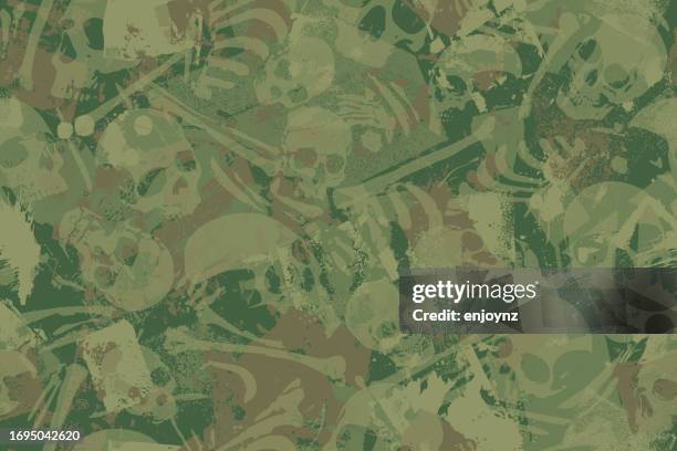 seamless camouflaged skulls and bones pattern - khaki pants stock illustrations