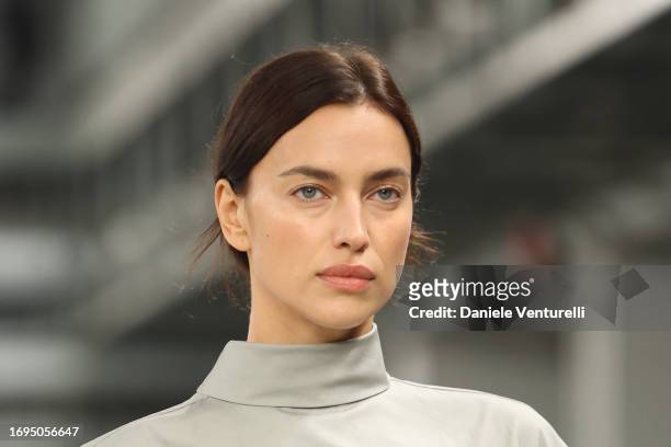 Irina Shayk walks the runway at the Tod's fashion show during the Milan Fashion Week Womenswear Spring/Summer 2024 on September 22, 2023 in Milan,...