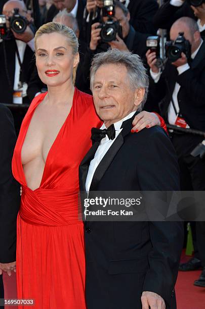 Emmanuelle Seigner and Roman Polanski arrive at 'Venus In Fur' Premiere during the 66th Annual Cannes Film Festival at Grand Theatre Lumiere on May...