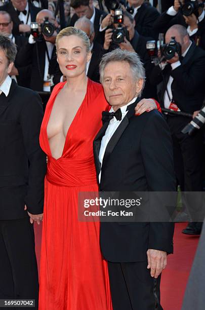 Emmanuelle Seigner and Roman Polanski arrive at 'Venus In Fur' Premiere during the 66th Annual Cannes Film Festival at Grand Theatre Lumiere on May...