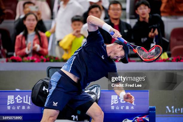 Andy Murray of Great Britain reacts against Alex De Minaur of Australia during day 3 of the 2023 China Open at National Tennis Center on September...
