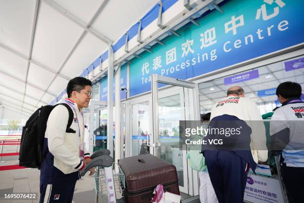 Head of the Hong Kong delegation Kenneth Fok Kai-kong arrives at the athletes' village ahead of the 19th Asian Games on September 22, 2023 in...