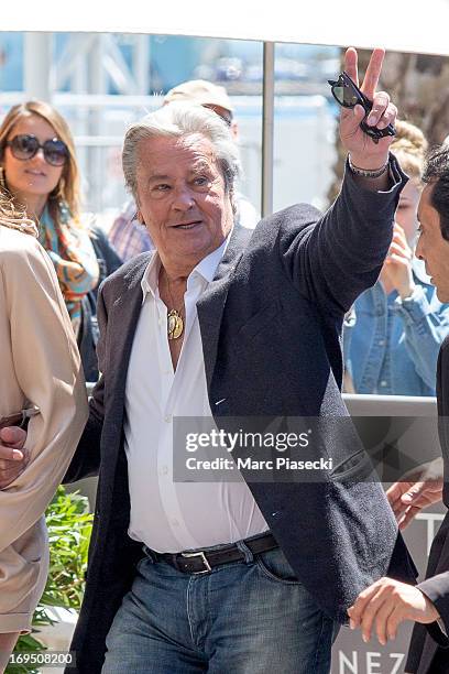 Actor Alain Delon is seen at the 'Grand Hyatt Cannes Hotel Martinez' during the 66th Annual Cannes Film Festival on May 26, 2013 in Cannes, France.