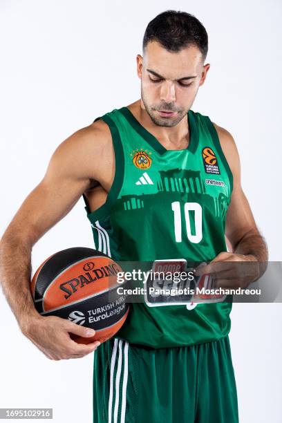 Kostas Sloukas, #10 poses during the 2023/2024 Turkish Airlines EuroLeague Media Day Panathinaikos Athens at OAKA on September 26, 2023 in Athens,...