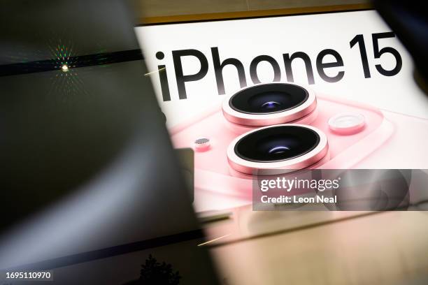 IPhone 15 handsets go on sale at the Apple Store on September 22, 2023 in London, England. After Apple's announcement of the iPhone 15 series on...