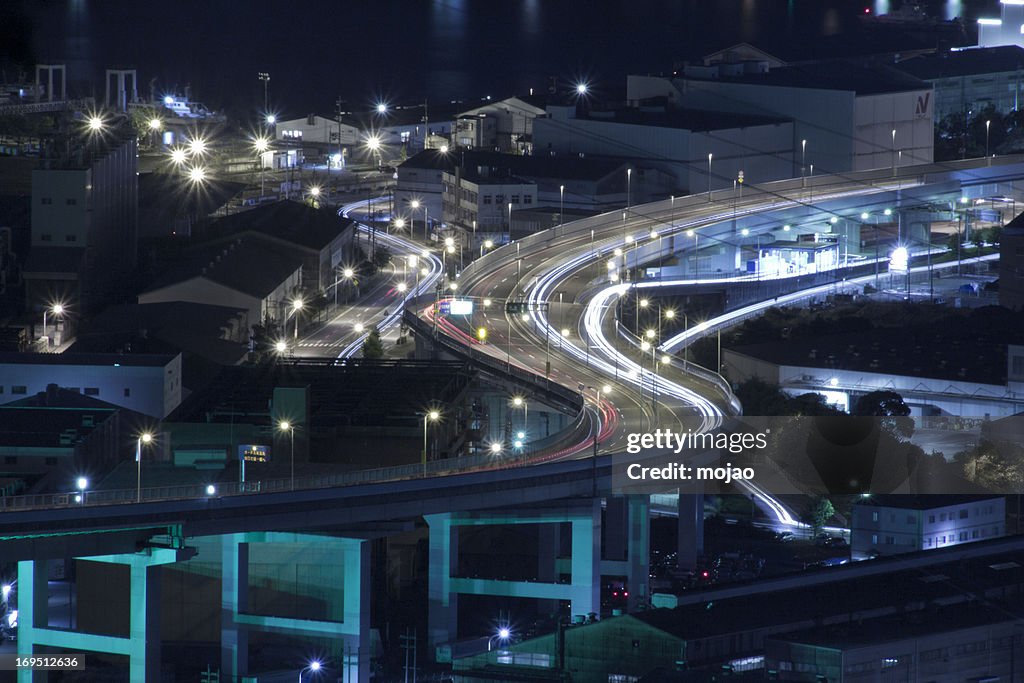 A night time view of road