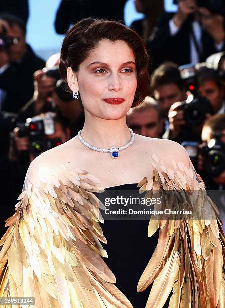 Actress Laetitia Casta attends the Premiere of 'Zulu' and the Closing Ceremony of The 66th Annual Cannes Film Festival at Palais des Festivals on May...