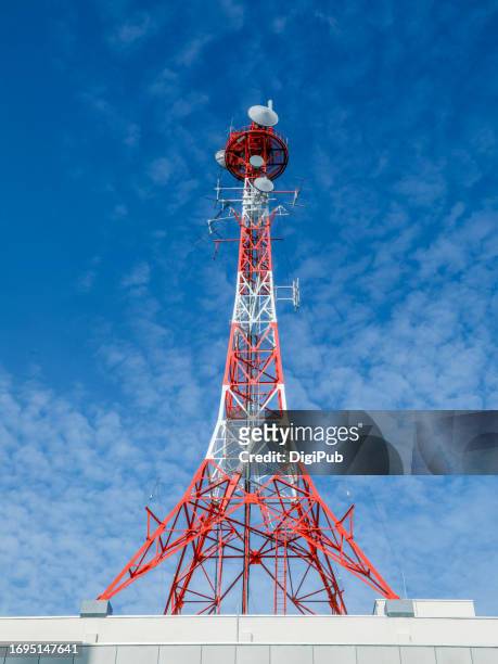television tower - microwave tower stock pictures, royalty-free photos & images