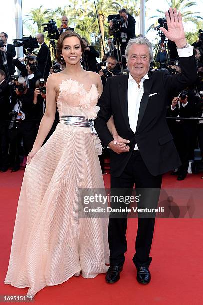 Marine Lorphelin and actor Alain Delon attend the Premiere of 'Zulu' and the Closing Ceremony of The 66th Annual Cannes Film Festival at Palais des...