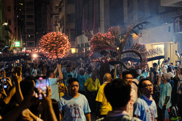CHN: Hong Kongers Take Part In Fire Dragon Parade