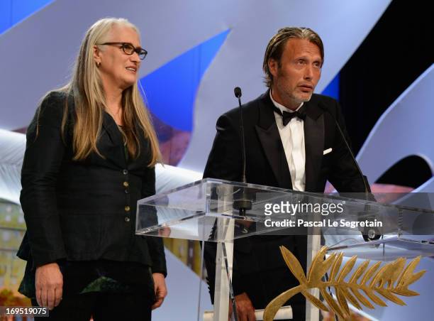 Director Jane Campion, president of the Cinefondation and short film jury and actor Mads Mikkelsen attend Closing Ceremony during the 66th Annual...