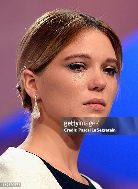 Actress Lea Seydoux on stage for la Palme d'Or for 'La Vie d'Adele -Chapitre 1 & 2' during the 'Zulu' Premiere and Inside Closing Ceremony during the...