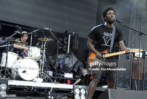 Matt Tong and Kele Okereke of Bloc Party perform as part of Day 2 of the Sasquatch! Music Festival at the Gorge Amphitheatre on May 25, 2013 in...