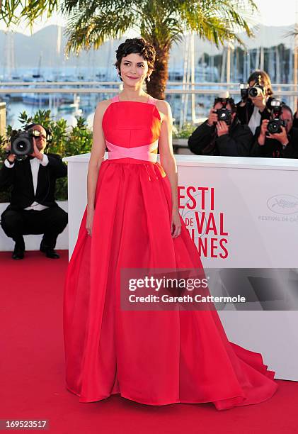 Actress Audrey Tautou attends the Palme D'Or Winners Photocall during the 66th Annual Cannes Film Festival at the Palais des Festivals on May 26,...