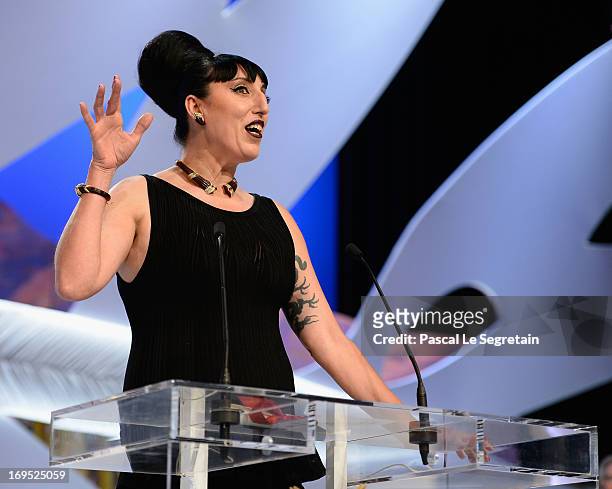 Actress Rossy de Palma speaks on stage at the Inside Closing Ceremony during the 66th Annual Cannes Film Festival at the Palais des Festivals on May...