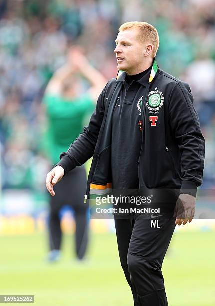Celtic's manager Neil Lennon leave the pitch after the William Hill Scottish Cup Final match between Celtic and Hibernian at Hampden Stadium on May...